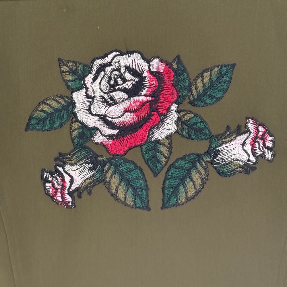 XOXO Khaki Green Vest with White Accents flower embroidered on the back - Picture 8 of 10